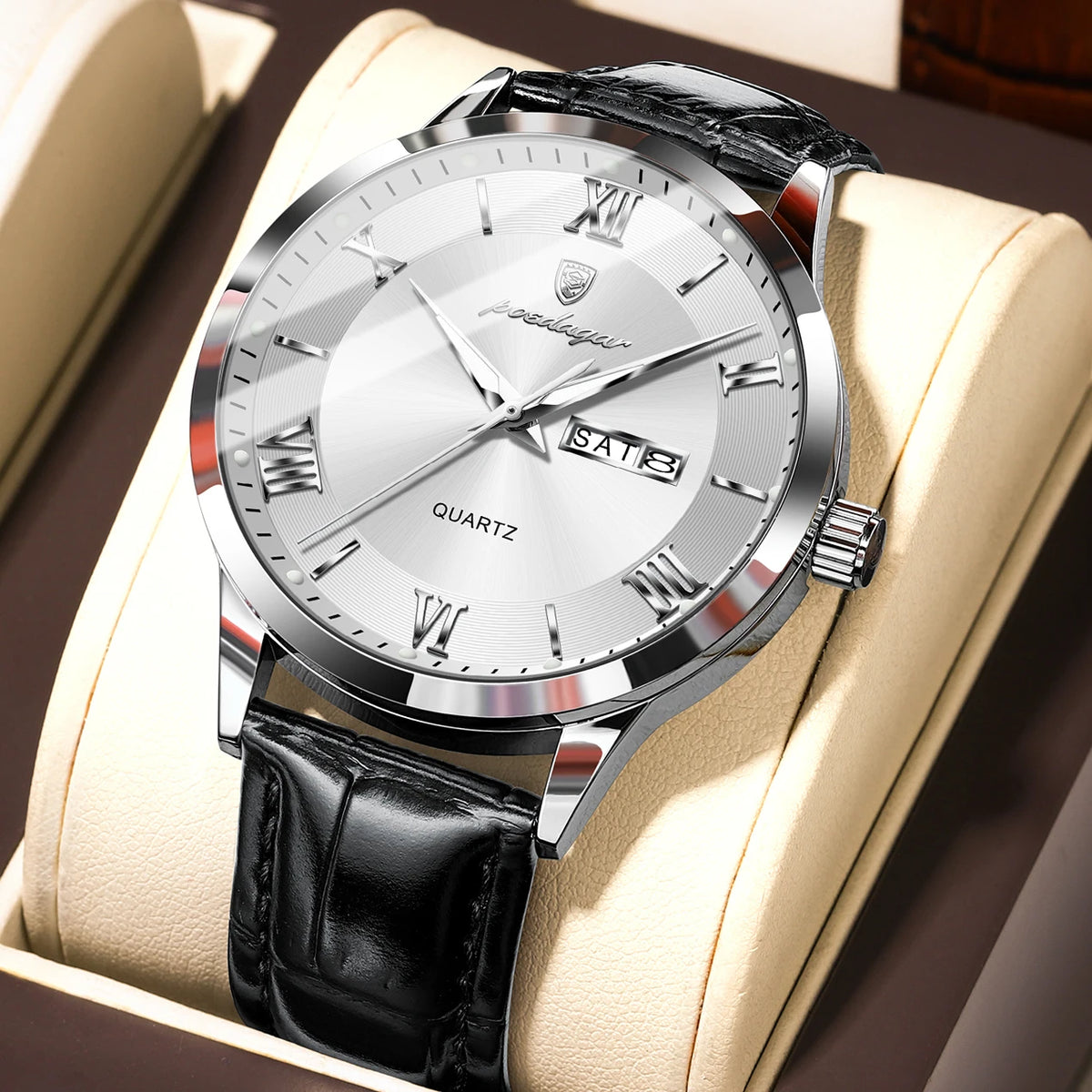 POEDAGAR 978-D Men’s Day-Date Dress Watch