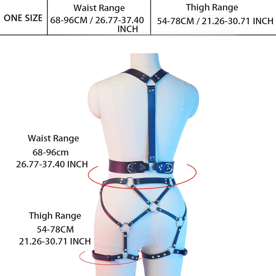 Women’s Black Faux Leather Fashion Harness – Body, Leg & Set Options