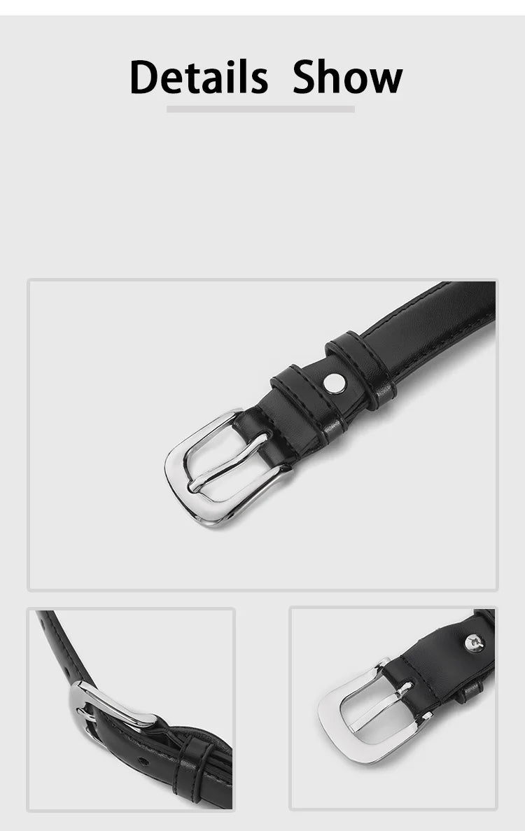 Women’s Slim Faux Leather Belt with Classic Buckle