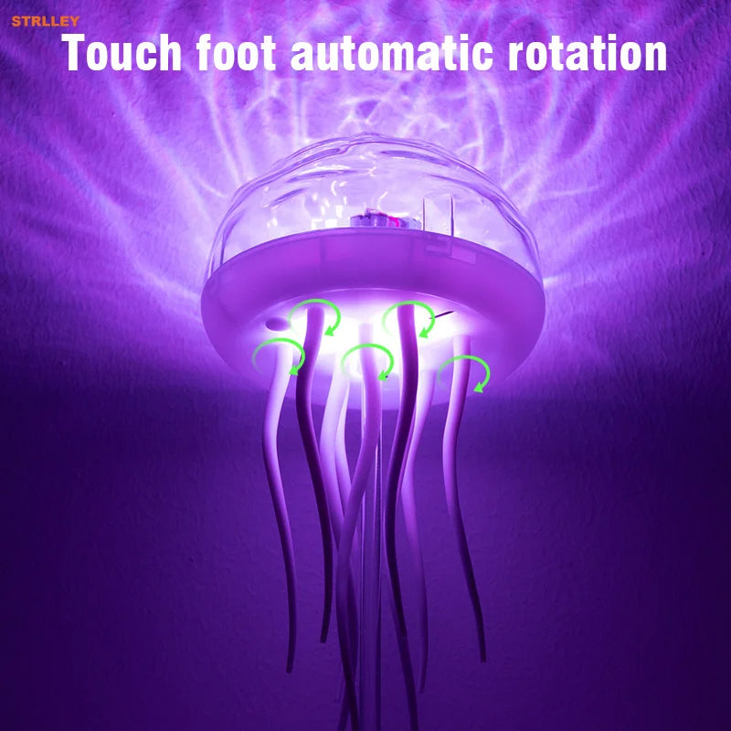 Jellyfish Cartoon LED Nihgt Light Voice Control Gradient Cute Rotating Jellyfish Hanging Bedside Lamp RGB Table Lamps Room Decor