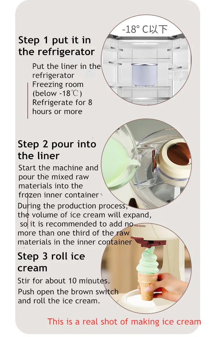Mini Soft Ice Cream Machine – 1L Home Ice Cream Maker, Simple One-Button Operation, Makes ~8 Cones, CE Certified