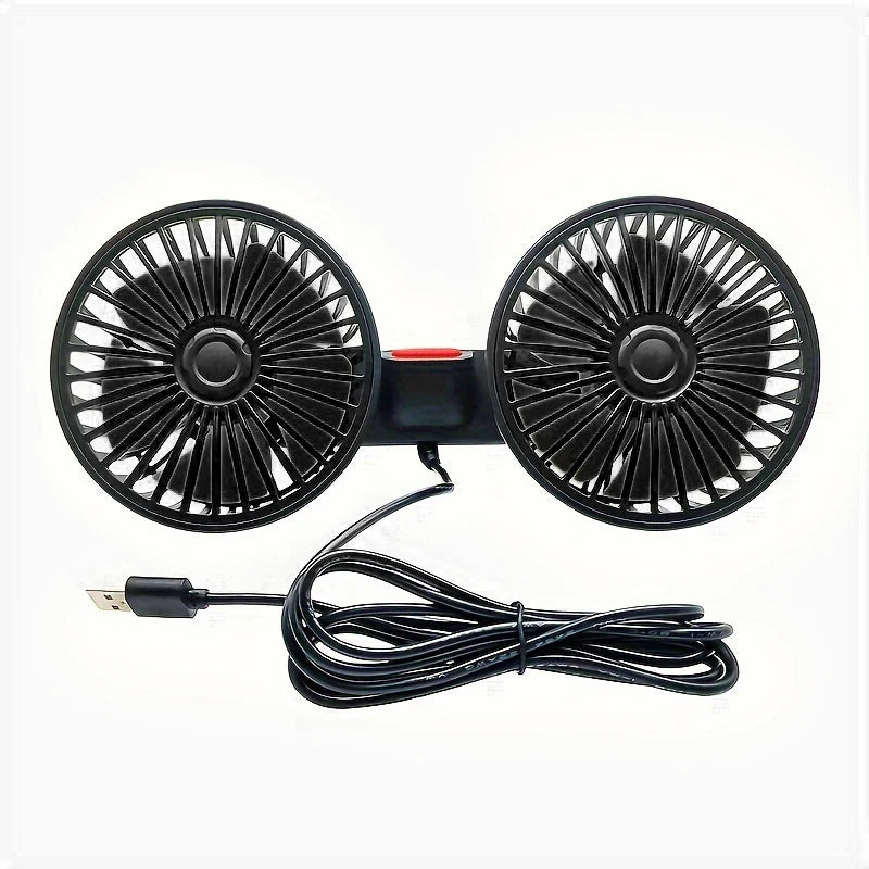 Dual-Head Car Backseat Fan with 3 Speeds