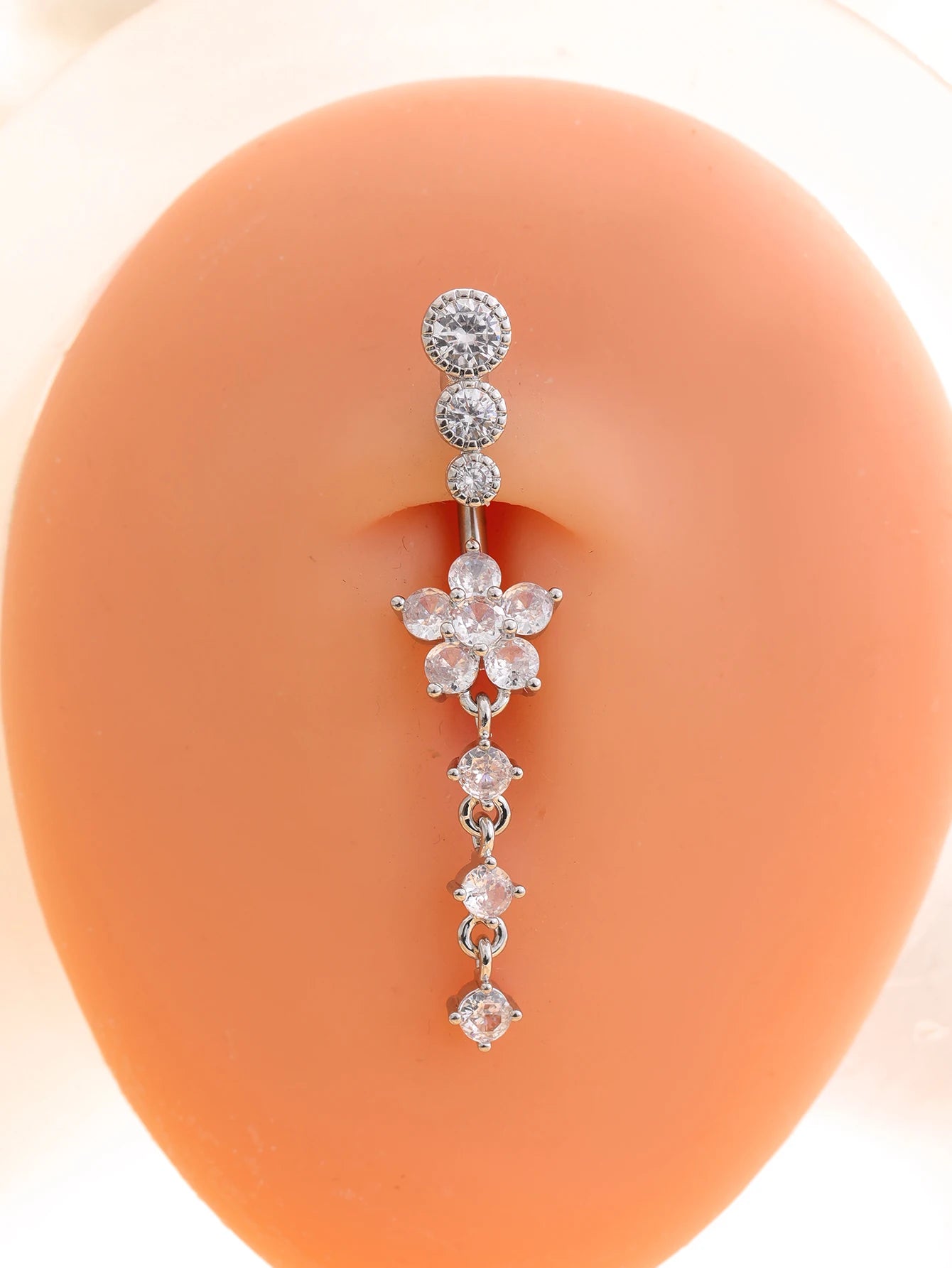 Long Dangled Flower Crystals Belly Button Rings Sexy Curved Navel Piercing for Women Girls 5 Zircons Belly body Jewelry 1 Piece