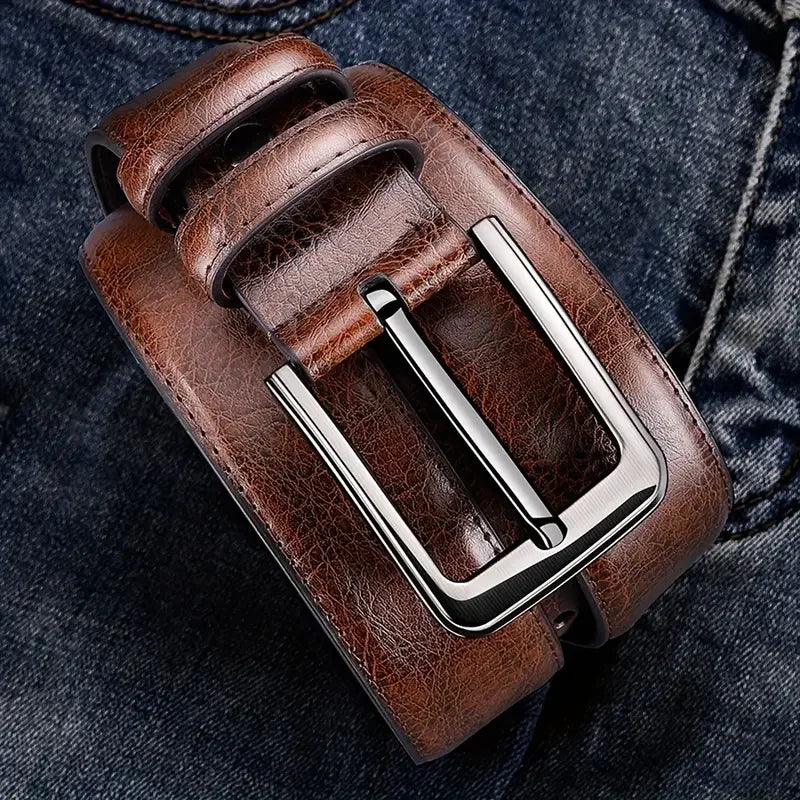 Men’s Textured Casual Belt with Metal Buckle