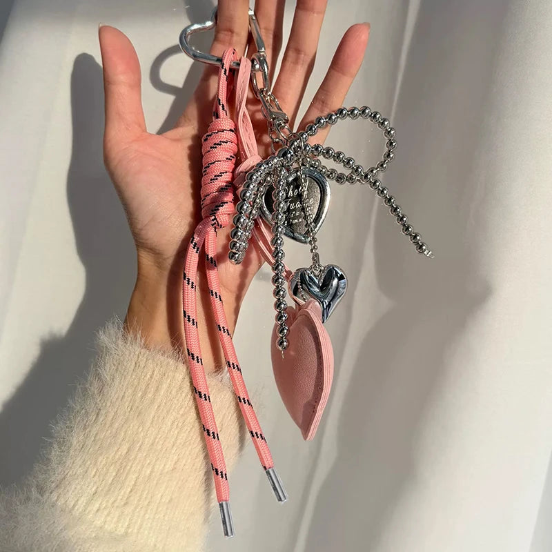 Bow & Heart Braided Bag Charm