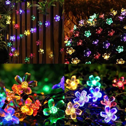 5/7/12M Solar Flower Fairy Light Strings Outdoor Illumination for Yard, Wedding Party and Household Festival Decoration
