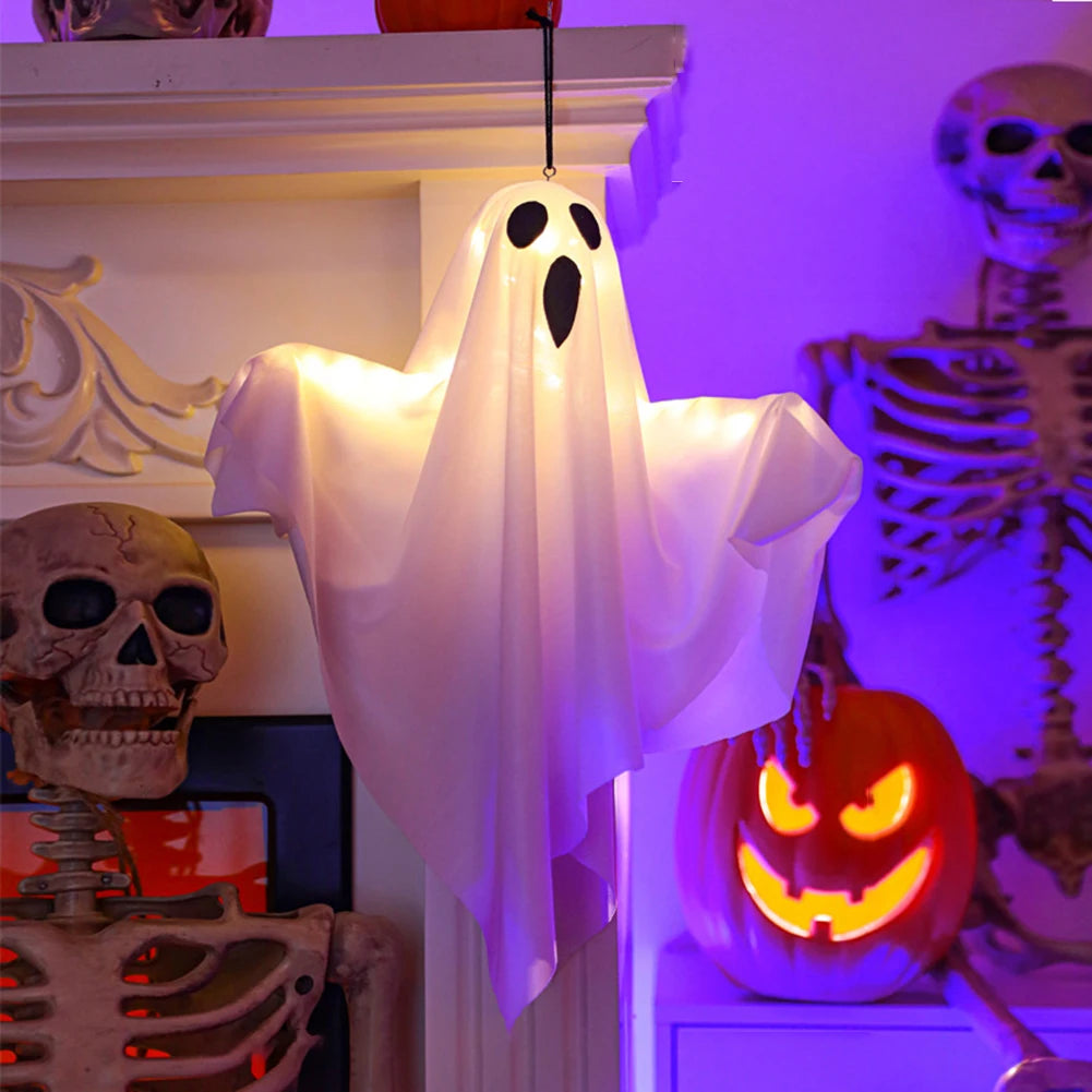 Light-Up Hanging Ghost – White or Orange Halloween Decoration