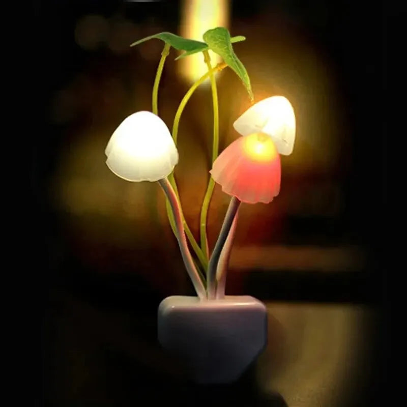 Mushroom LED Night Light – Plug-In Light Sensor Lamp, Colorful Glow, EU & US Plug