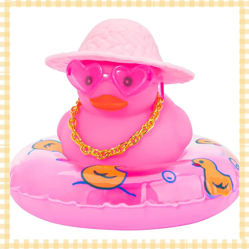 Car Rubber Duck, Coloured  Duck Decoration Dashboard with Sun Hat Swim Ring Necklace Sunglasses for Car Dashboard Decorations