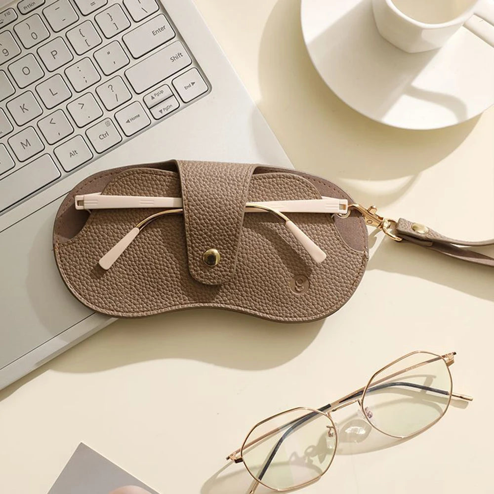 Textured Faux Leather Glasses Pouch with Carry Handle