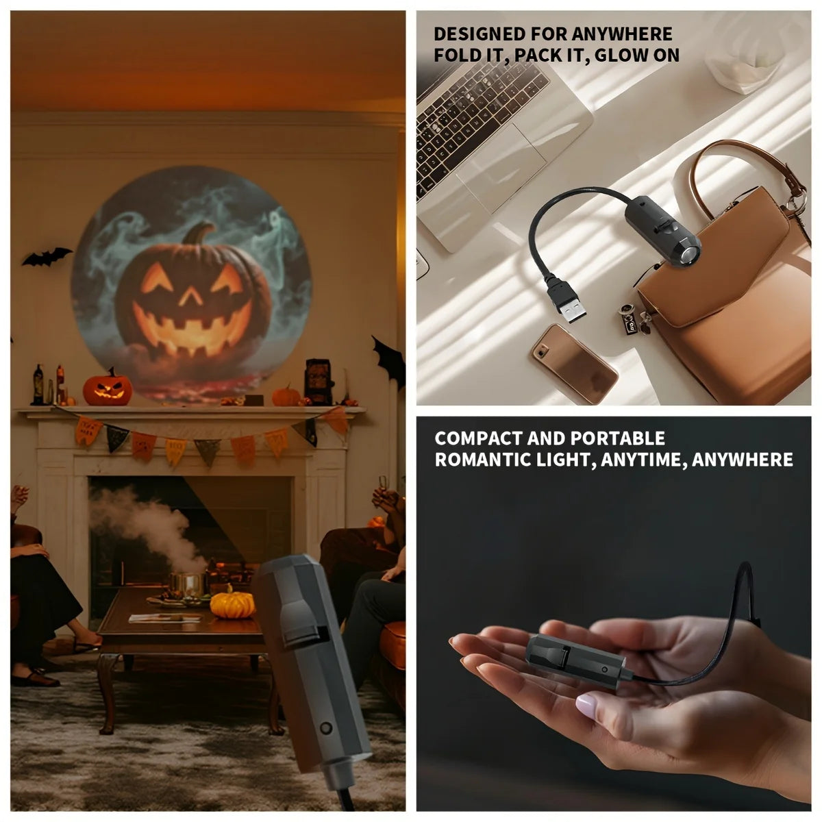 USB LED Holiday Projector Light – Halloween & Christmas Styles