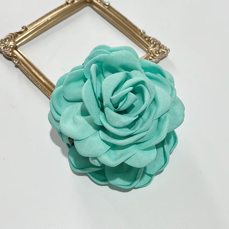 French Fabric Rose Hair Claw Clips – Floral Barrette for Women & Girls, All Seasons