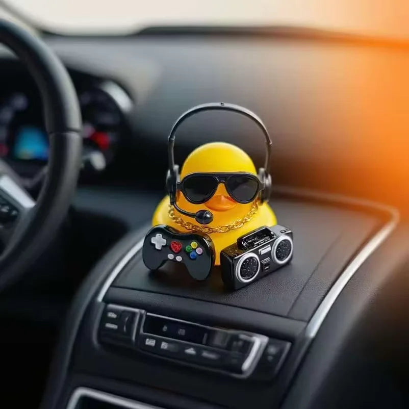 Cool Hip Hop Music Duck Car Decorations Rubber Ducks Cute Dashboard Rubber Ducks for Car Ornament with Headphone Game Player
