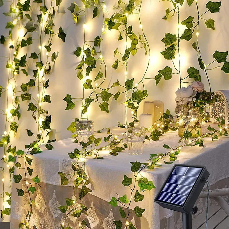Solar String Light Artificial Leaf Flower Light Garland Decoration Outdoor Room Curtain Lamp Wedding Party Garden Solar Light