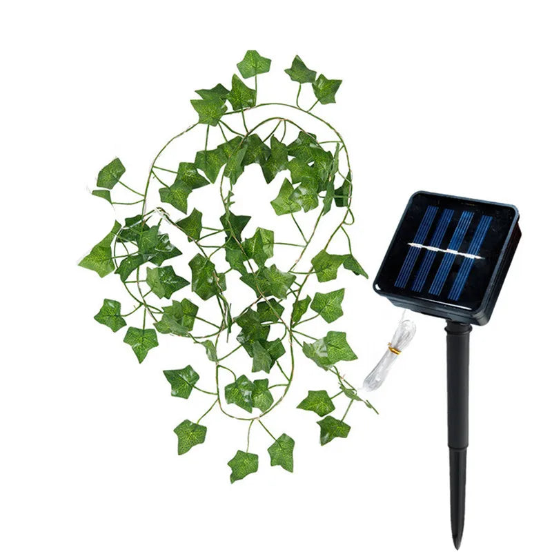 Solar Artificial Leaf LED String Lights Garland – Warm White Fairy Lights for Garden, Wedding, Christmas & Room Décor (5M/16.40ft, 10M/32.80ft)