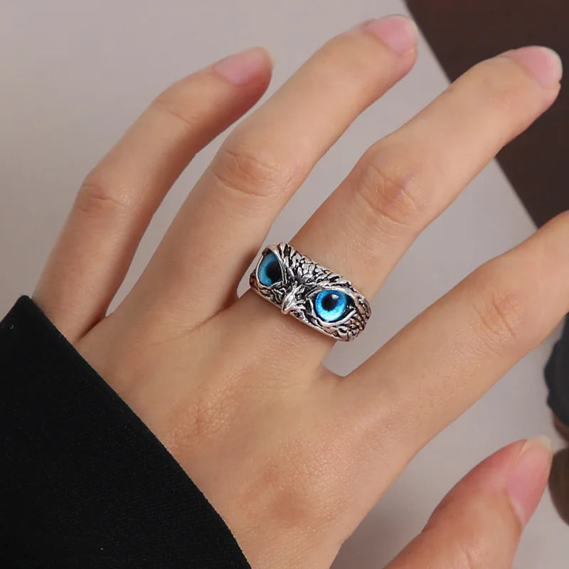 Vintage-Style Owl Ring with Colorful Eyes