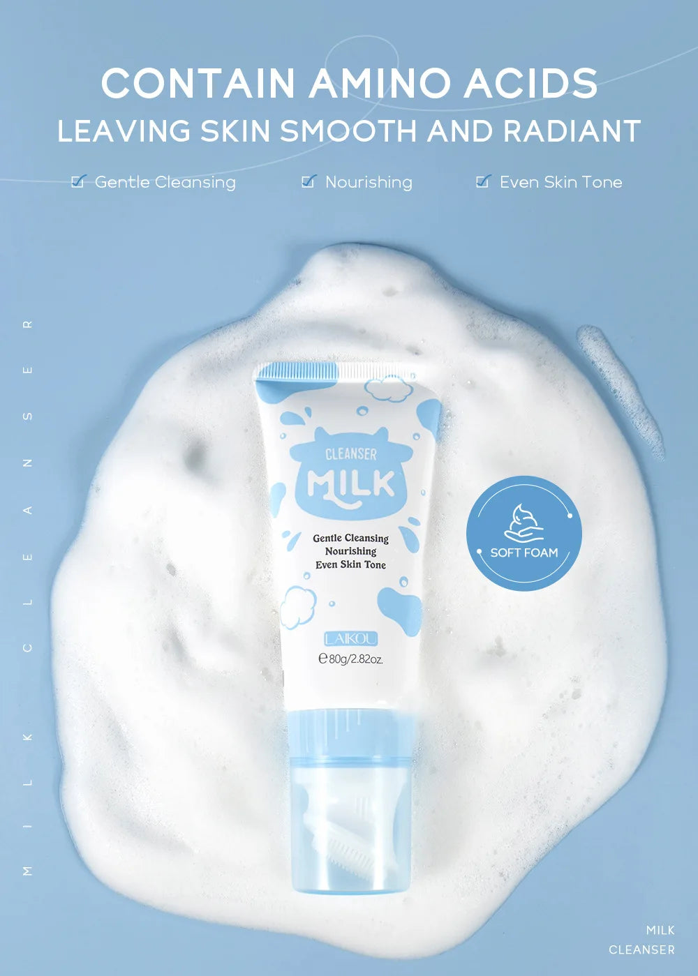 Korean Milk Facial Cleanser – Deep Moisture, Oil Control & Glowing Skin | Hyaluronic Acid, PH-Balanced for Dry/Oily Skin 80g