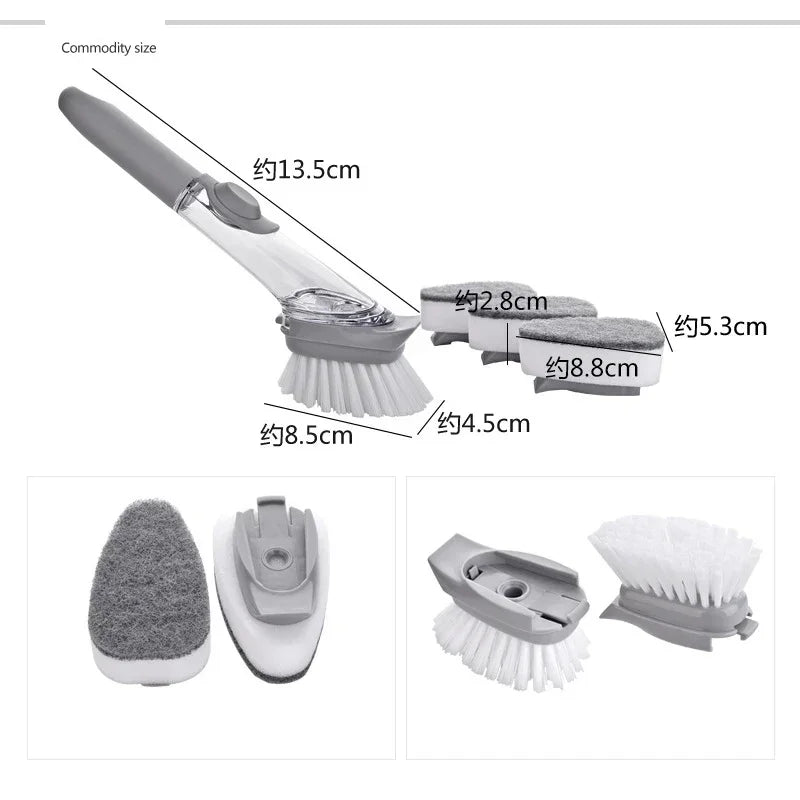 Soap-Dispensing Dish Brush with Scraper