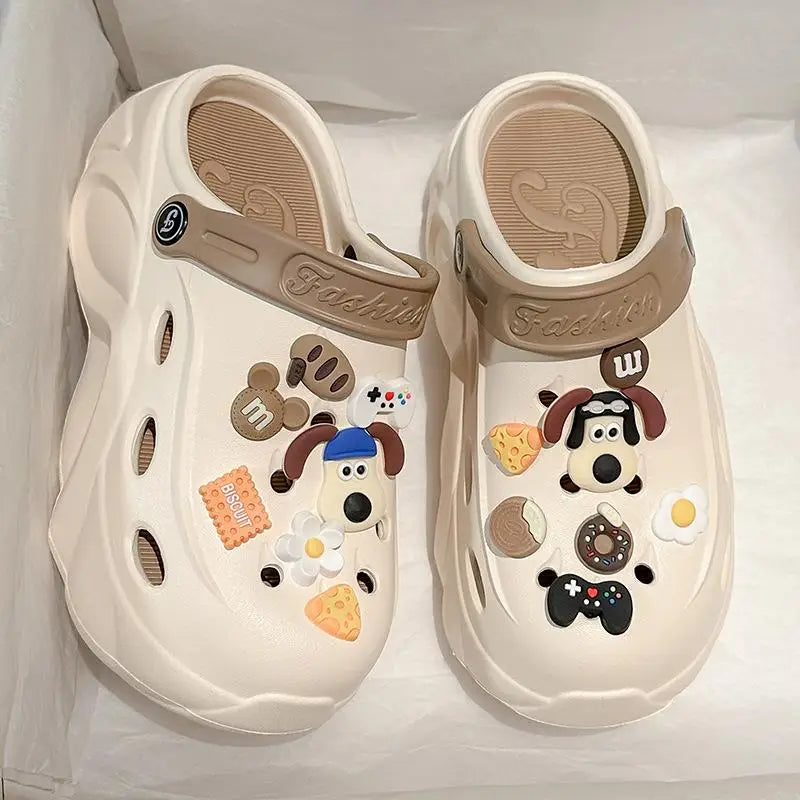 Luxus DIY Perlenkette Rutschfeste Clogs Damen Sommer 2026 Komfort Plateau Slip On Sandalen EVA Dicke Sohle Outdoor Hausschuhe
