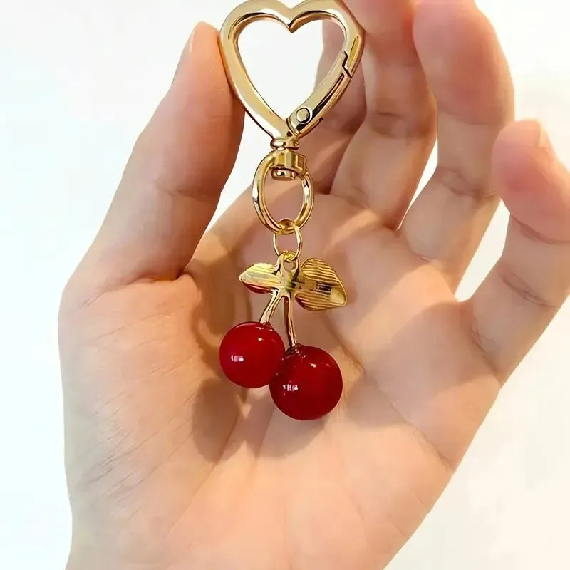 Cherry Blossom & Heart Bag Charm – Red