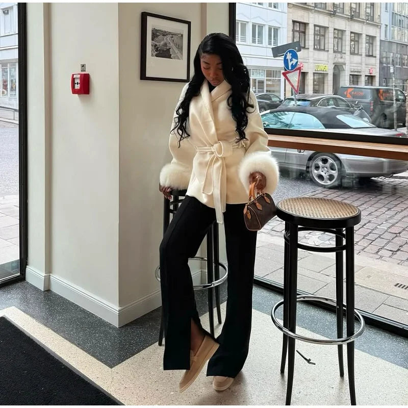 Elegant Solid Long Overcoat Women Turn-down Collar Lace Up Full Sleeve Classic Warm Coat 2025 New Lady Autumn Winter Casual Wear