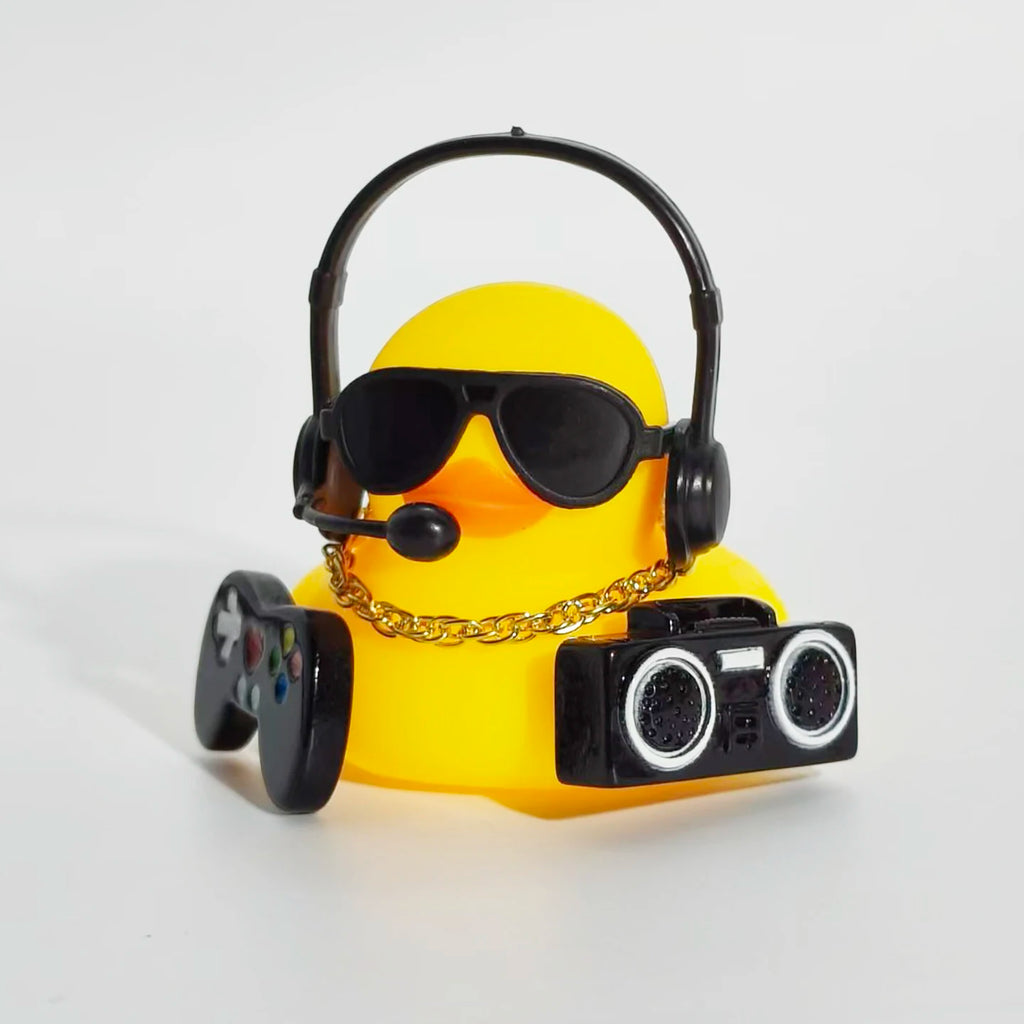 Cool Hip Hop Music Duck Car Decorations Rubber Ducks Cute Dashboard Rubber Ducks for Car Ornament with Headphone Game Player