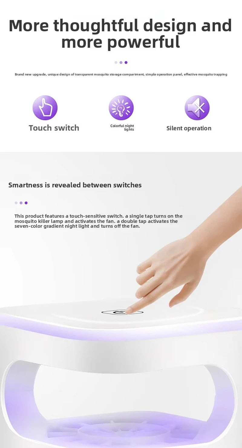 Mosquito Killer Lamp Electronic LED Light Trap USB Fly Bug Mosquito Repeller Upgraded Inhalation Fly Killer Ultra Quiet for Home