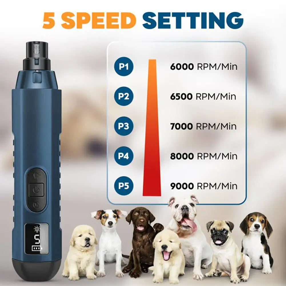 Rechargeable 5-Speed Pet Nail Grinder with LED Lights