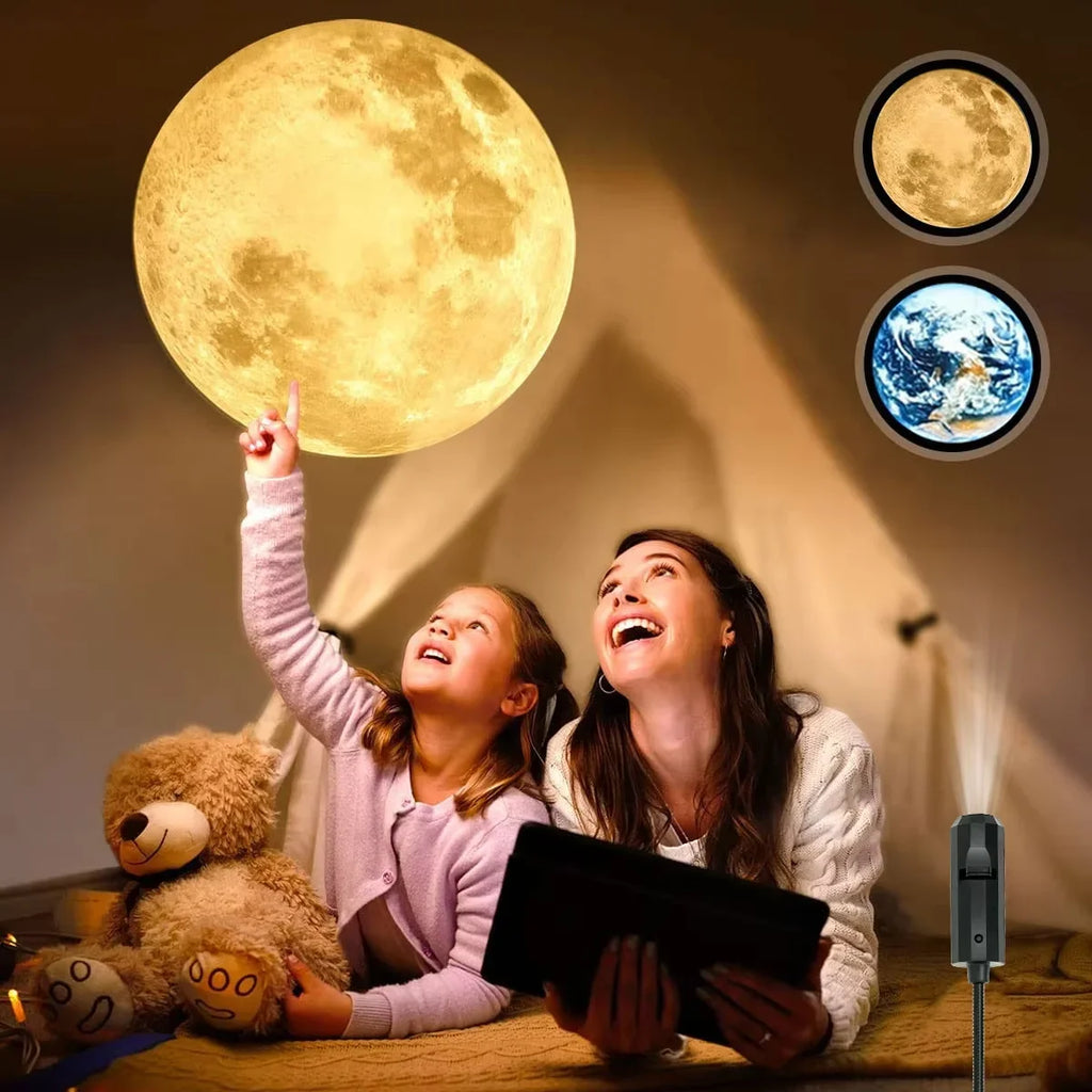Planet Projection Night Light – Moon & Earth Ceiling Lamp for Kids Bedroom Decor