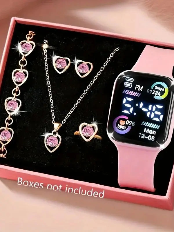 Digital Watch & Jewelry Accessory Set – 5 or 6 Pieces
