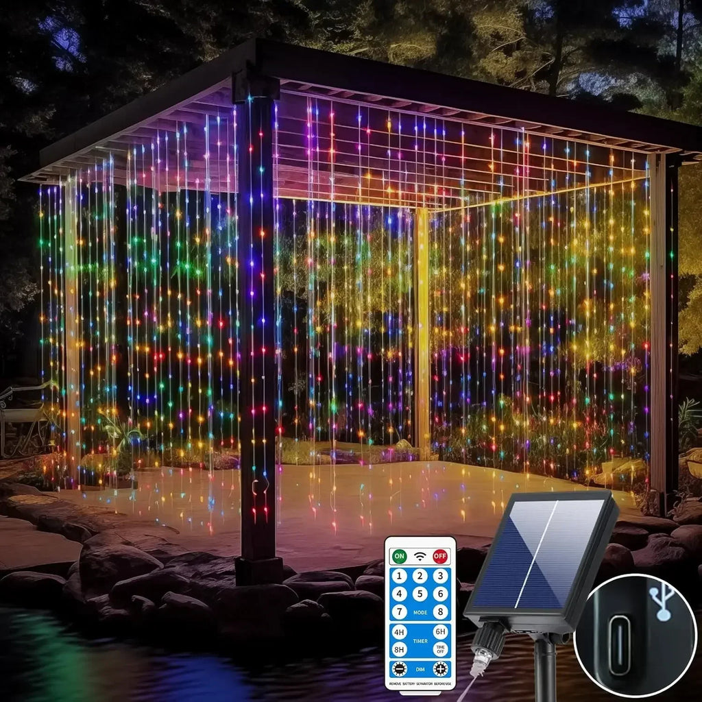 Solar Curtain String Lights 3x3M 300LED Fairy Holiday Decorations Christmas Birthday  for Party Garden Home Wedding Decoration