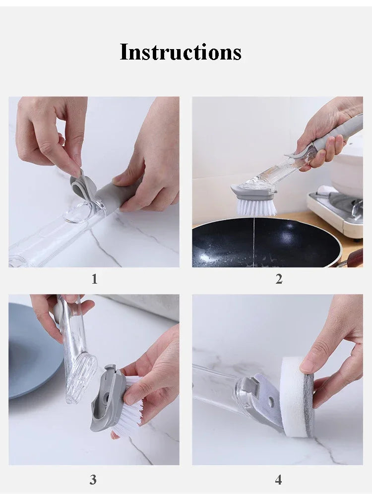 Soap-Dispensing Dish Brush with Scraper