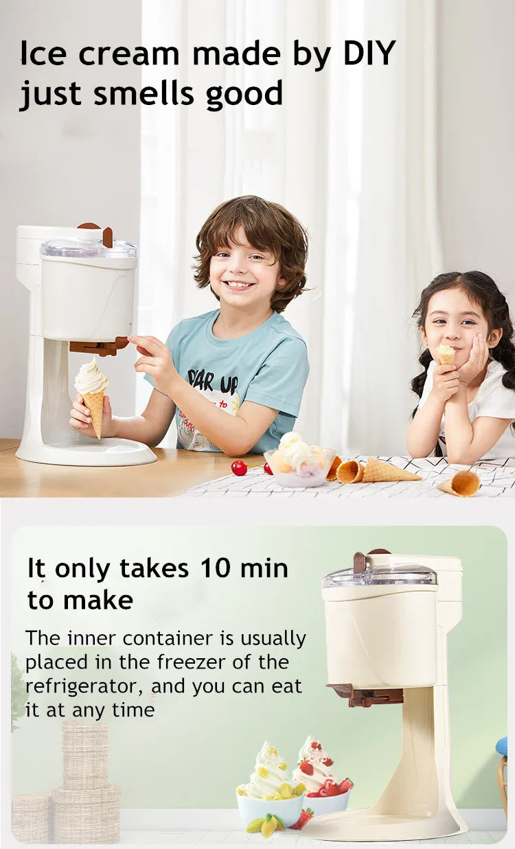 Mini Soft Ice Cream Machine – 1L Home Ice Cream Maker, Simple One-Button Operation, Makes ~8 Cones, CE Certified
