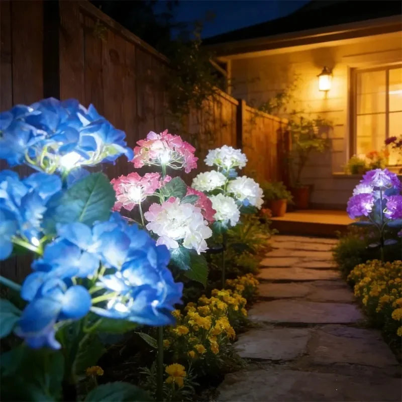 Solcellsdriven Hortensia Blomsterbelysning för Uteplatsdekoration, LED-simulering Blomsterbelysning, Solladdad Gräslampa för Trädgårdsdekor