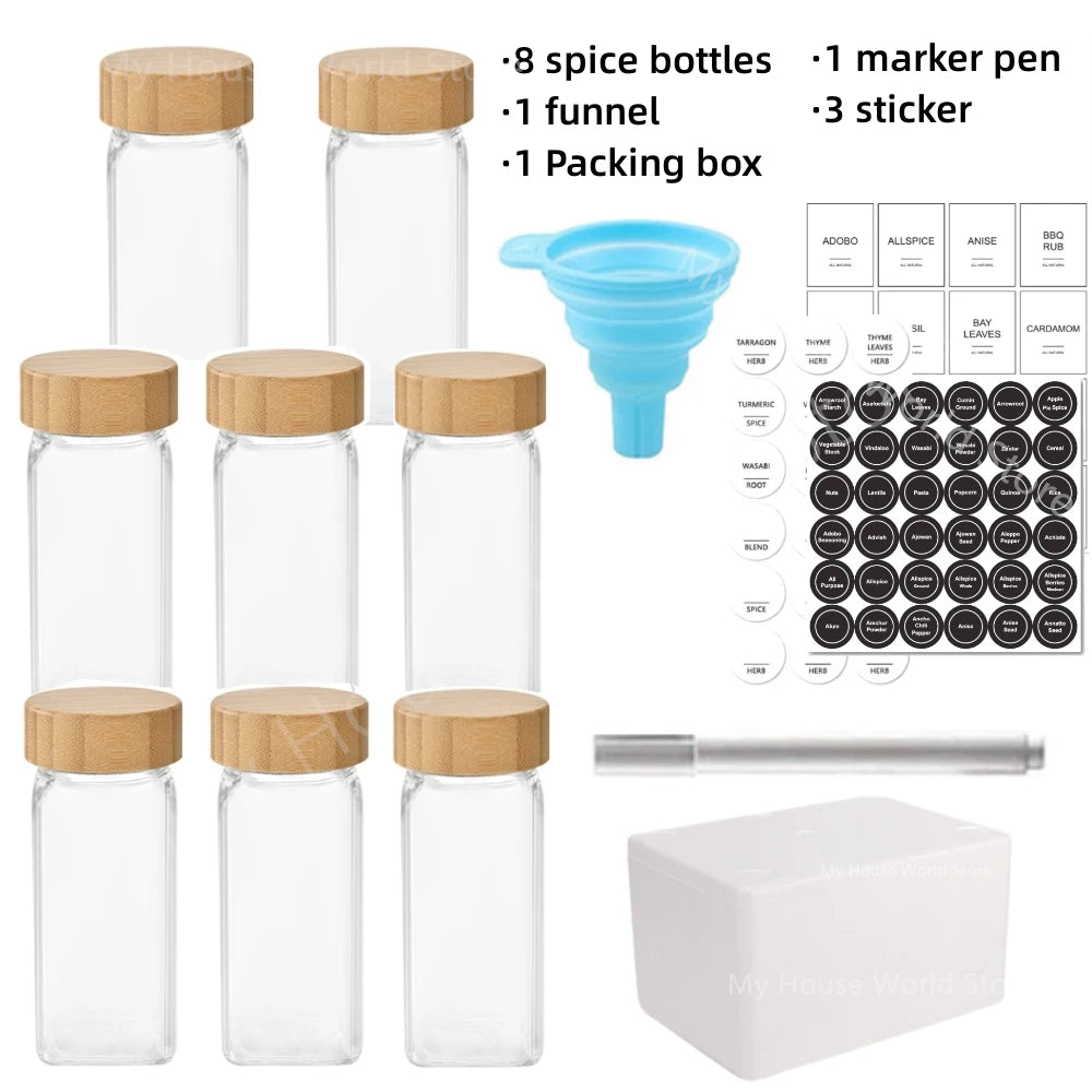 Glass Spice Jar Set with Bamboo Lids – 4 fl oz
