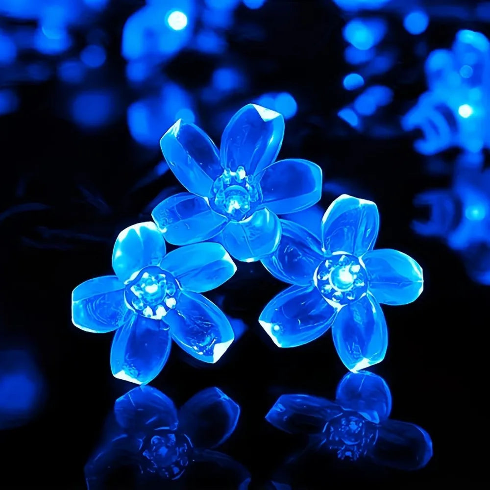 Solar Cherry Blossom Outdoor String Lights, Floral LED Fairy Lights for Yard Tree, Balcony, Backyard Landscape Festival Decor