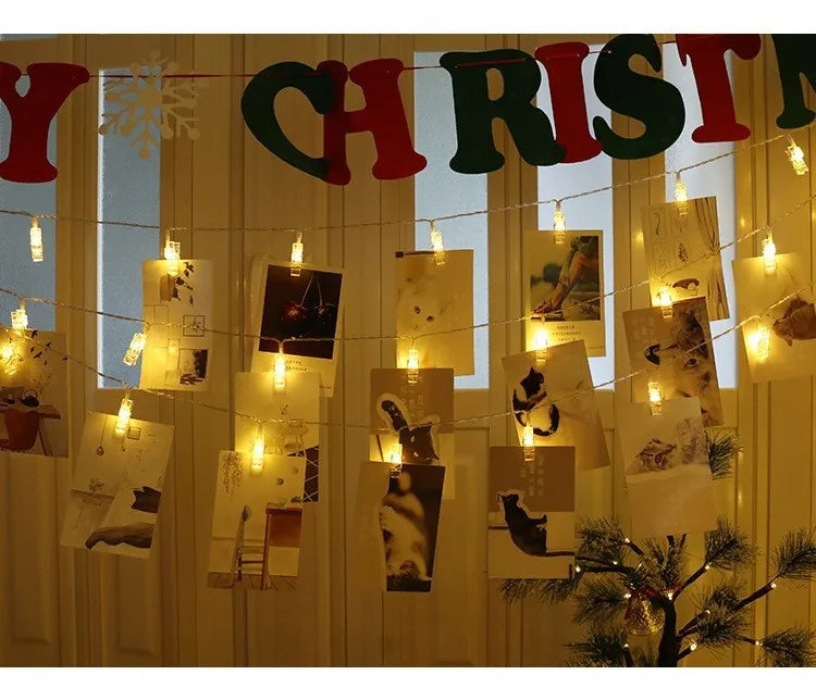 1pc 1.5M10L Photo Clips String Lights Christmas Fairy Lights Battery-operated Garland Hanging Picture Cards Holder Holiday Lamp