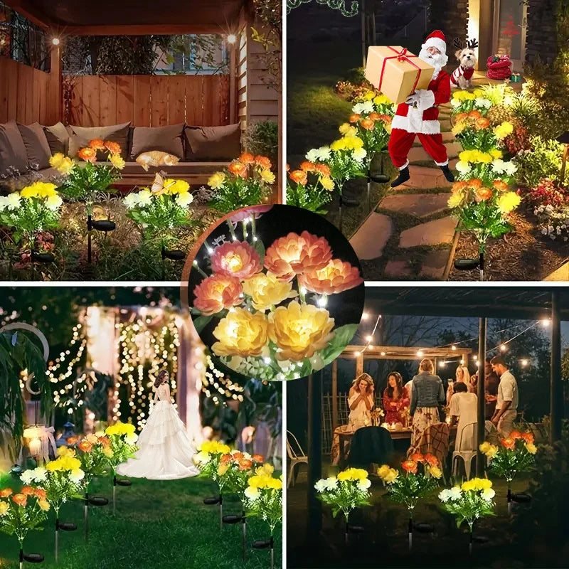 Solar Lights Snow Lotus Flower Gräslampa Utomhusbelysning Soldriven Trädgårdslampa för Gård Uteplats Blomlampa Bröllop Mors dag Fest