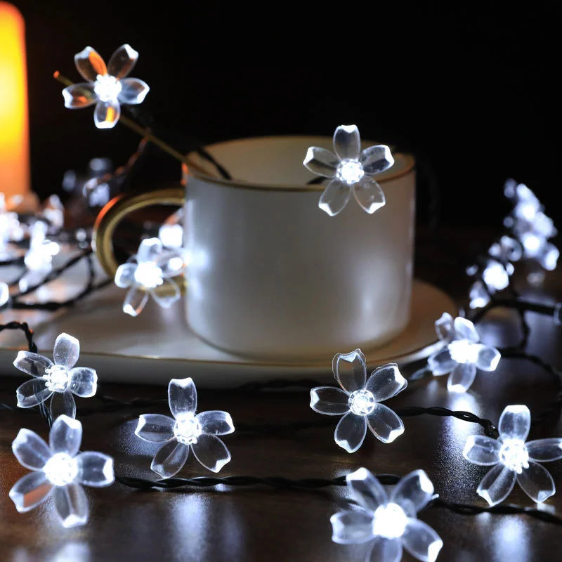 5/7/12M Solar Flower Fairy Light Strings Outdoor Illumination for Yard, Wedding Party and Household Festival Decoration