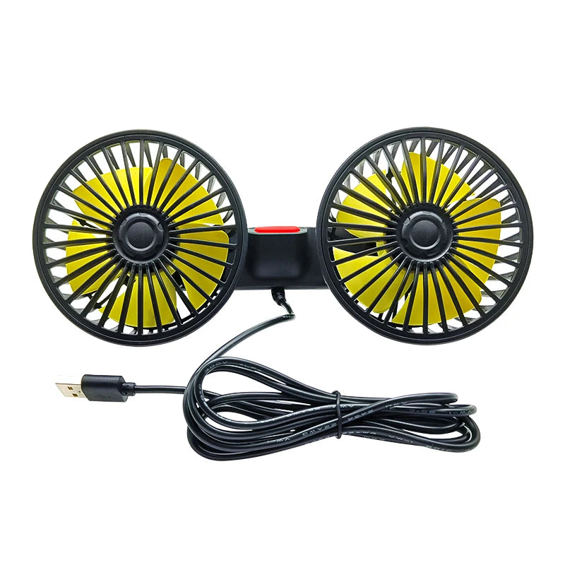 Dual-Head Car Backseat Fan with 3 Speeds