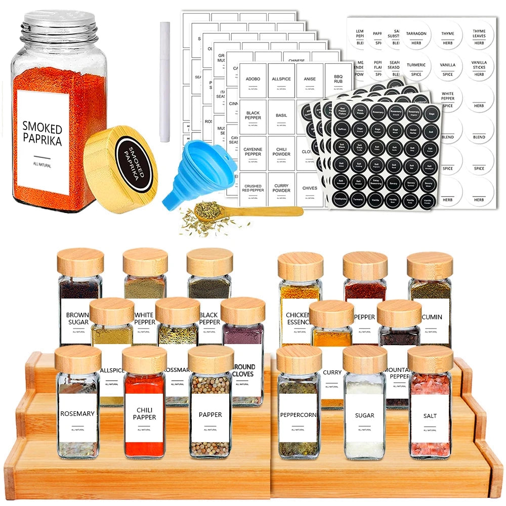 Glass Spice Jar Set with Bamboo Lids – 4 fl oz