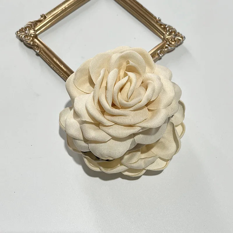 French Fabric Rose Hair Claw Clips – Floral Barrette for Women & Girls, All Seasons