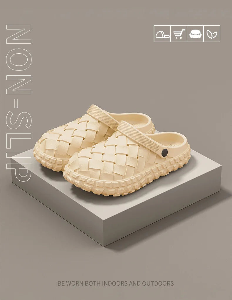 Men EVA Clogs Summer Woven Design Lightweight Soft Sole Non Slip Garden Shoes Breathable Slip On Casual Outdoor Beach Sandals