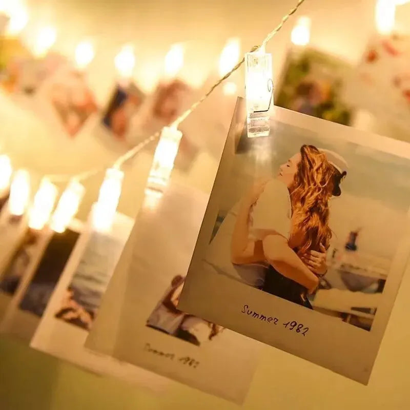 1pc 1.5M10L Photo Clips String Lights Christmas Fairy Lights Battery-operated Garland Hanging Picture Cards Holder Holiday Lamp