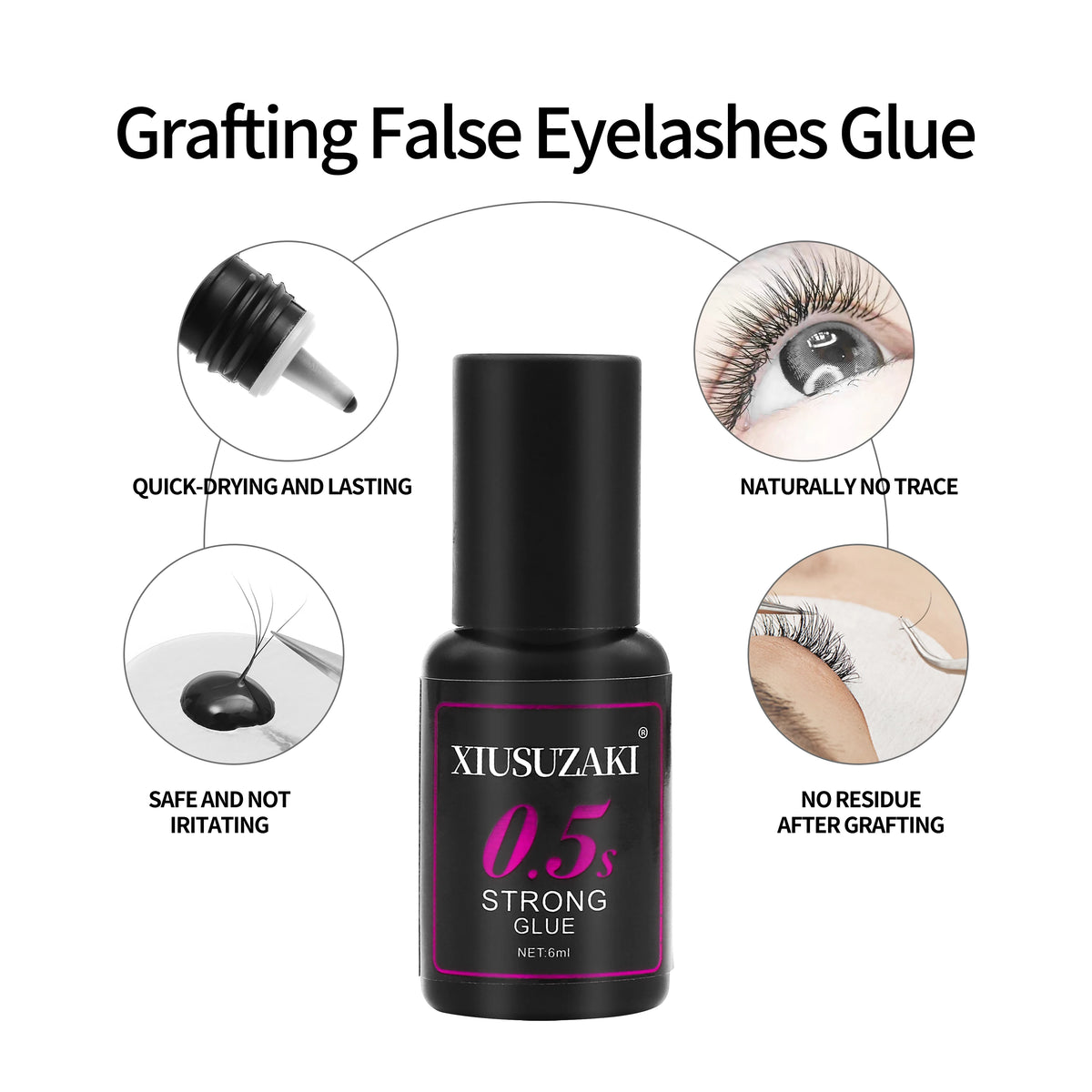 XIUSUZAKI Lash Extension Adhesive – Black, Clear & UV Options, 6 mL