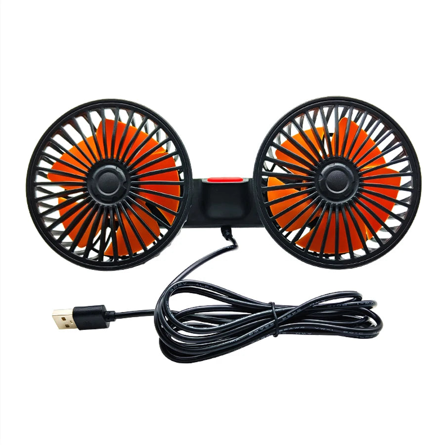 Dual-Head Car Backseat Fan with 3 Speeds