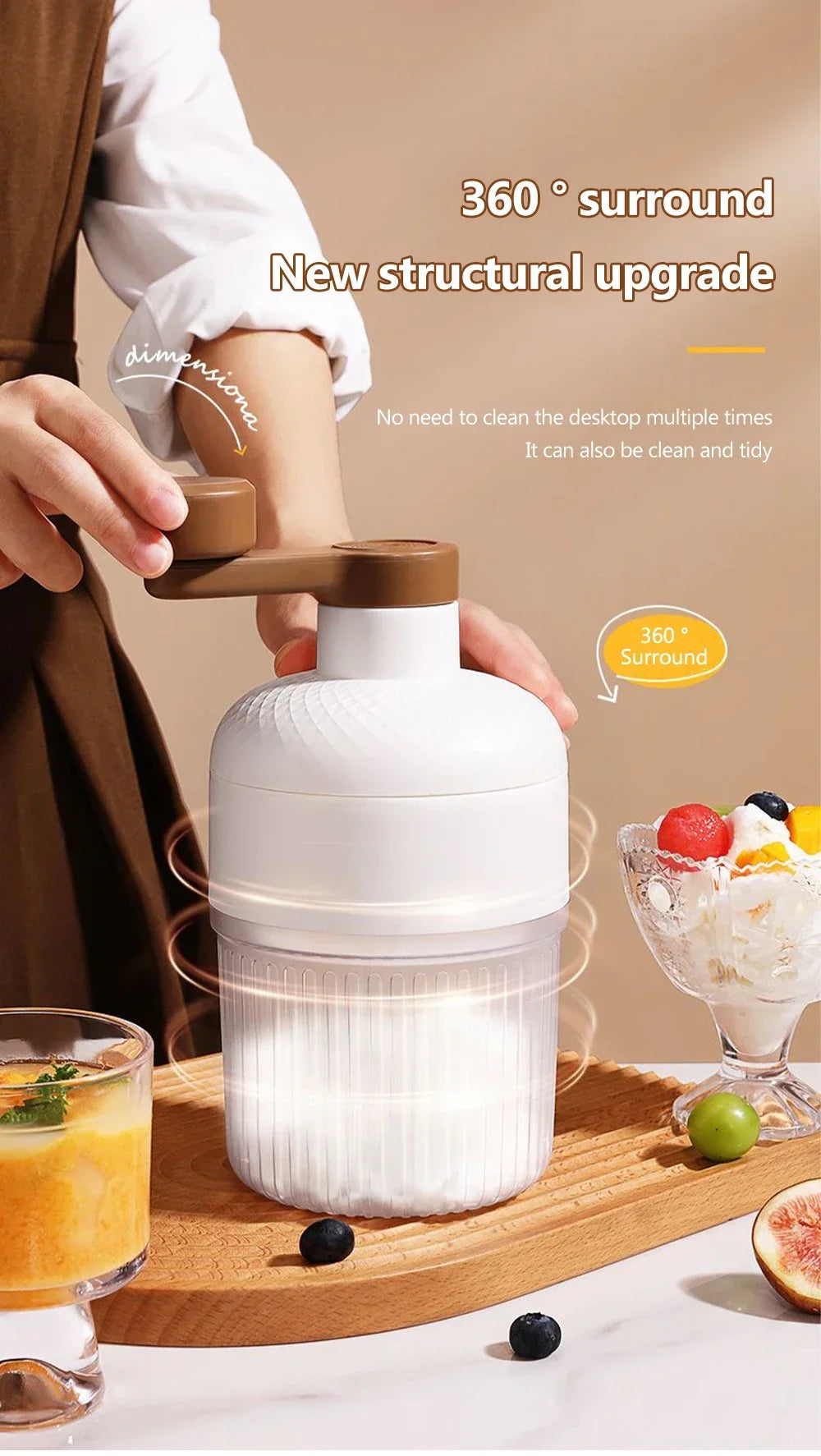 Manual Hand-Crank Ice Crusher – Portable Shaved Ice & Smoothie Maker, Non-Slip Base, Easy to Clean
