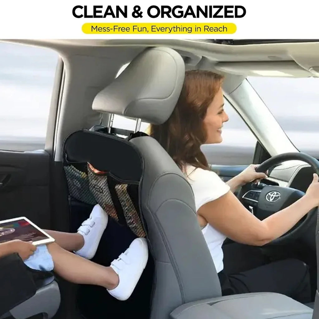 Car Seatback Kick Mat with 3 Storage Pockets