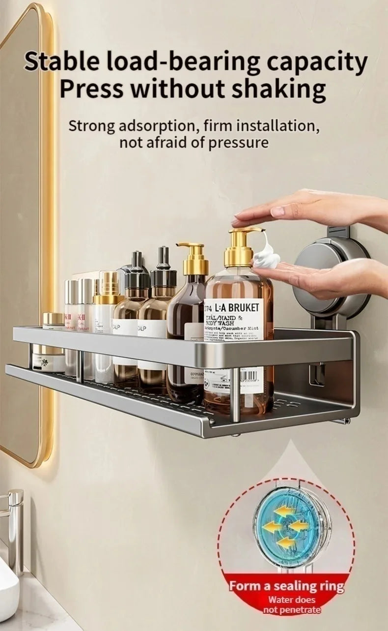 Suction-Cup Bathroom Shelf – Gray