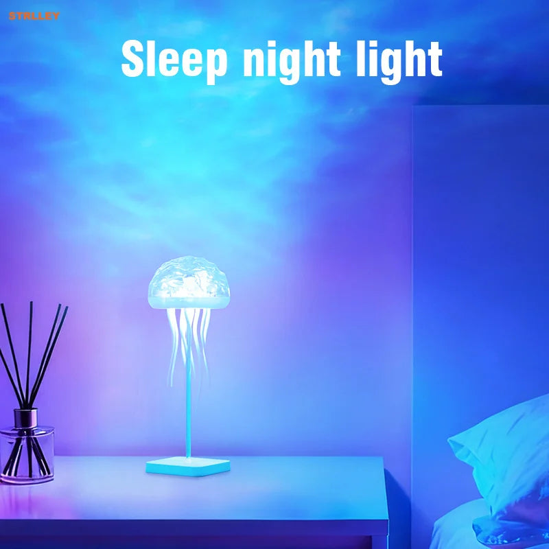 Jellyfish Cartoon LED Nihgt Light Voice Control Gradient Cute Rotating Jellyfish Hanging Bedside Lamp RGB Table Lamps Room Decor